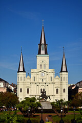 Fototapeta na wymiar View of St. Louis Cathedral across Jackson Square in New Orleans, Louisiana