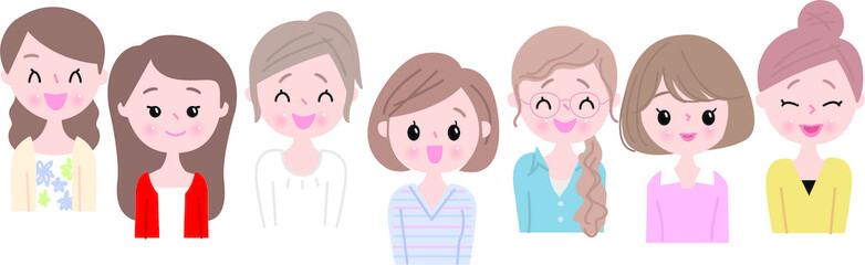 女性複数一列に並ぶ