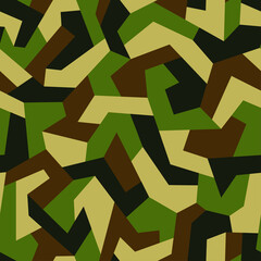 Geometric camouflage seamless pattern. Abstract modern military urban camo texture for fabric and fashion print. Vector illustration.