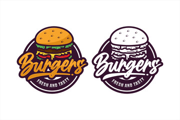 Burgers fresh and tasty design premium logo - obrazy, fototapety, plakaty