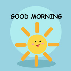 Cute sun smile good morning character vector template design illustration
