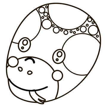 A gentle black and white head of a boa constrictor with a protruding tongue. Cute monochrome isolated cartoon snake face. Logotype, symbol, badge, coloring book or page, digital stamp. Vector.
