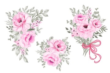 Obraz na płótnie Canvas rose pink watercolor floral arrangement and bouquet collection