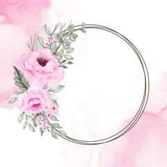 flower wreath pink background illustration watercolor