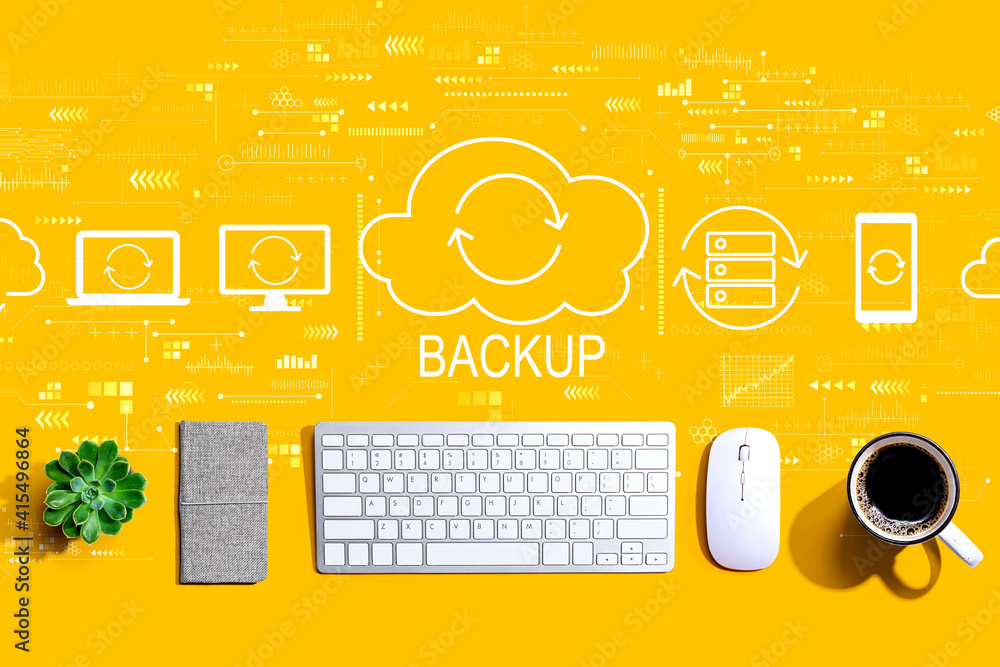 Poster backup concept with a computer keyboard and a mouse