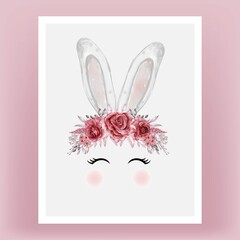 bunny head watercolor flower red maroon Hand drawn illustration