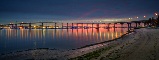 Coronado Bridge at beautiful red sunrise