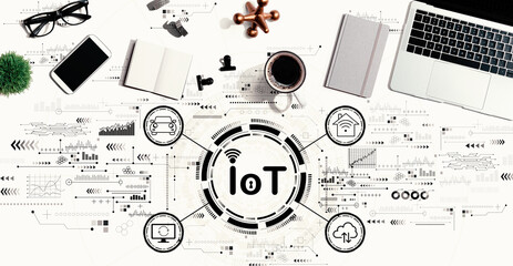 IoT theme with a laptop computer on a desk