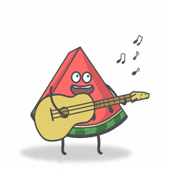 Playing guitar Watermelon character vector template design illustration