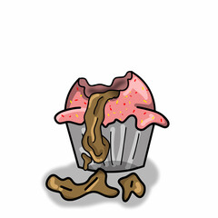 Cute melting cupcake character vector template design illustrator