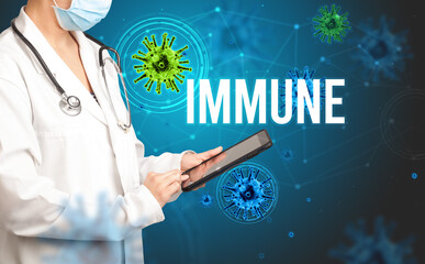 doctor prescribes a prescription with IMMUNE inscription, pandemic concept