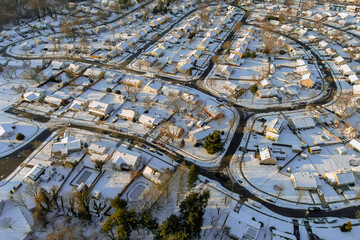 Winter scenery roof houses snowy residential small town during a winter day after snowfall