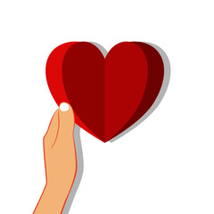 Hand holding a red paper heart. Valentines day vector illustration