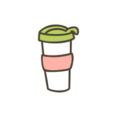 Hand drawn reusable coffee cup vector isolated on white background. Doodle cup eco zero waste concept