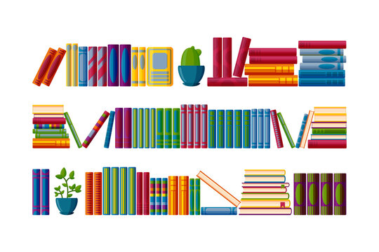 Literature set with books. Set for bookstore shelves in cartoon style. Vector illustration on white background