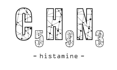 Chemical formula of histamine. Connected lines with dots texture.