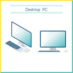 デスクトップ型パソコンのシンプルなベクターイラストセット