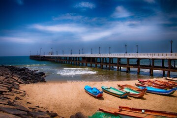 boats on the pier in pondicherry
