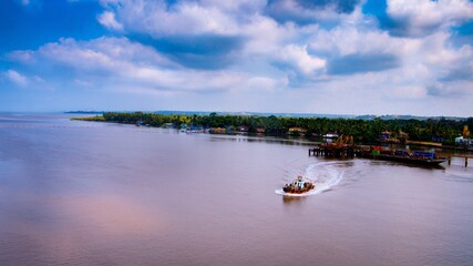 Fototapeta na wymiar Zuari River Pier view from Zuari Bridge, Goa