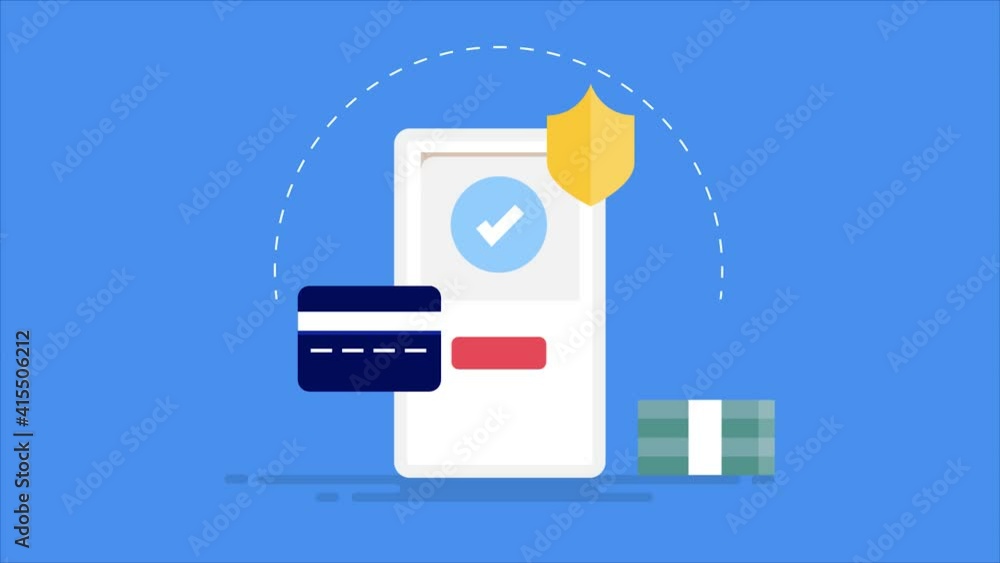 Poster video animation concept of secure mobile payment.