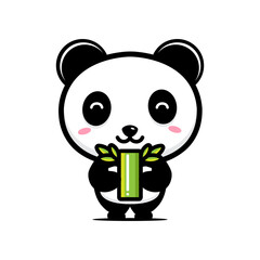 cartoon cute panda vector design holding a bamboo tree