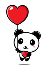 cartoon cute panda vector design flying with a balloon