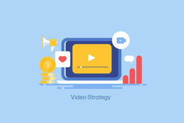 Paid media advertising, video marketing on internet web banner concept. Video advertising streaming on social media. 