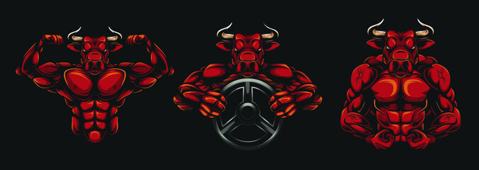 buffalo muscle illustration, sports brand logo, t-shirt design, vektor 