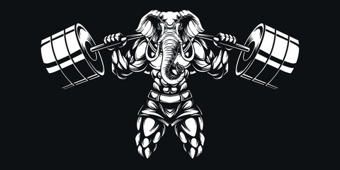 elephant barbel, animal logo ilustration, illustration of a muscular elephant