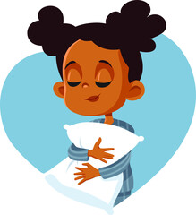 Cute African Girl Holding a Pillow Ready to Sleep