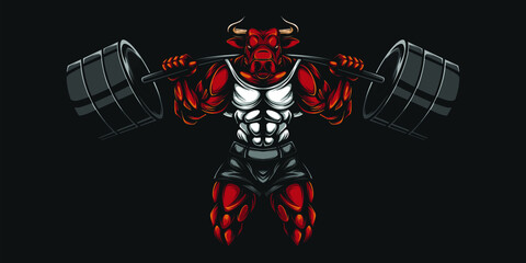 Fototapeta na wymiar buffalo muscle illustration, sports brand logo, t-shirt design, vektor 
