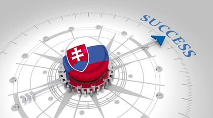 Business concept. Abstract compass points to the success word. Flag of Slovakia. 3D rendering