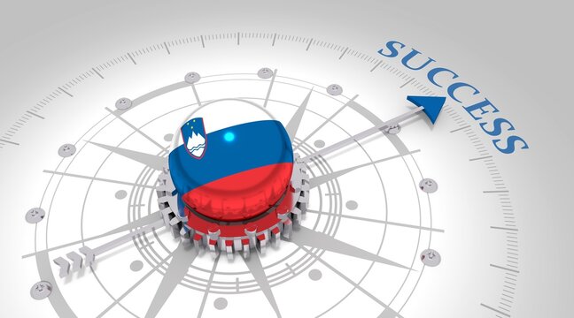 Business Concept. Abstract Compass Points To The Success Word. Flag Of Slovenia. 3D Rendering