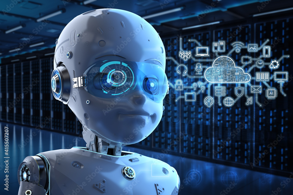 Poster cloud computing technology with cute robot