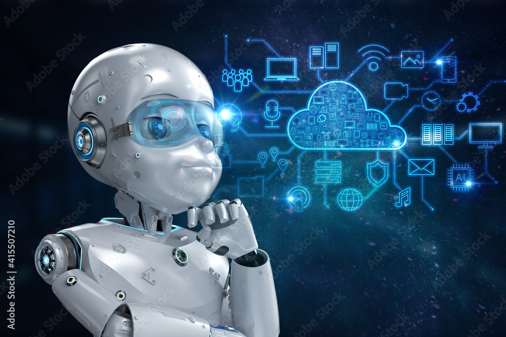 Poster cloud computing technology with cute robot