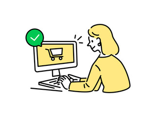 オンラインショッピングをしている女性のイラスト