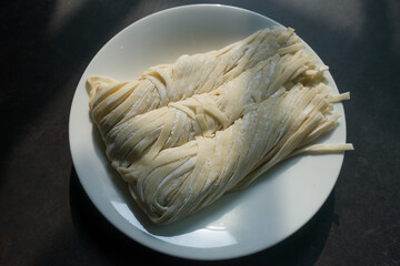 Korean chopped noodles to make Kalguksu, South Korea.