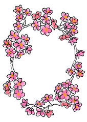 筆風桜の花フレーム　円タイプ	
