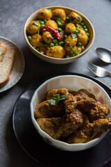 Indian full meal food ingredients. Close up, selective focus. 