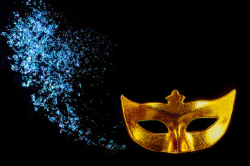 Fototapeta premium Yellow carnival mask for masquerade. Jewish holiday.