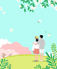 spring couple background. illustration