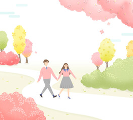 spring couple background illustration