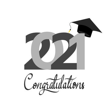 2021 Congratulations with graduation cap isolated on white background , Vector illustration EPS 10