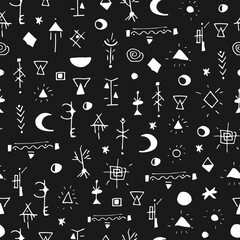 Obraz premium Mystical seamless pattern in the style of hand-drawn graphics