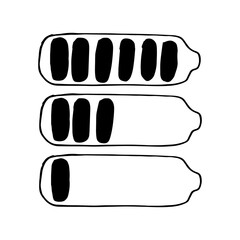 battery full, half and low set icon, sticker. sketch hand drawn doodle style. vector, minimalism, monochrome. appliances, battery, symbol.