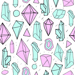 Stone and crystal seamless pattern in hand-drawn style