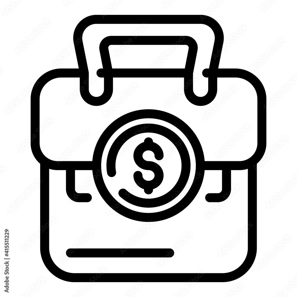 Poster Dollar briefcase icon. Outline dollar briefcase vector icon for web design isolated on white background
