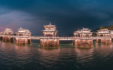 Night view of Guangji Bridge, Chaozhou City, Guangdong Province, China