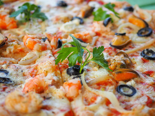 Appetizing pizza close up. Italian Cuisine