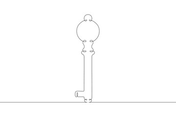 Large metal old graceful key for the lock. One continuous drawing line  logo single hand drawn art doodle isolated minimal illustration